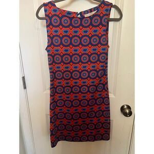 Tracy Negoshian Women's Blue & Orange Sleeveless Back Slit Mini Dress XS Groovy